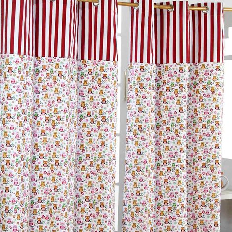 HOMESCAPES Owls Printed Ready Made Eyelet Curtain Pair, 137 x 228 cm Drop