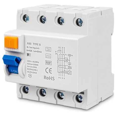 Disjoncteur différentiel FI 40 A 30 mA 4 pôles, type B, Disjoncteur différentiel Fi RCD 40 A 30 mA 4 pôles, interrupteur à courant continu (1/5)