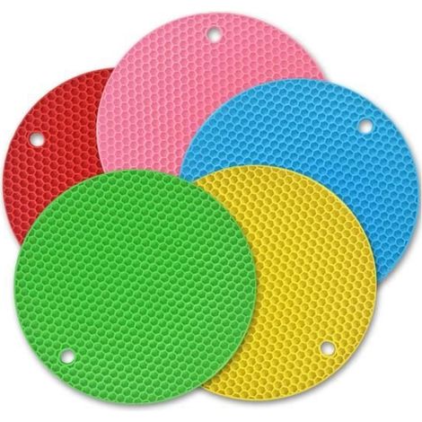 Lot de 5 dessous de plat en silicone coloré avec coussinets en silicone antidérapants antidérapants (1/4)