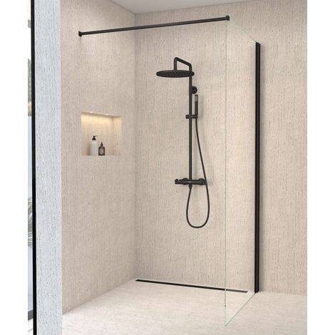 Colonne de douche thermostatique noir, pommeau pluie et support douchette réglable - Corbeau (1/5)
