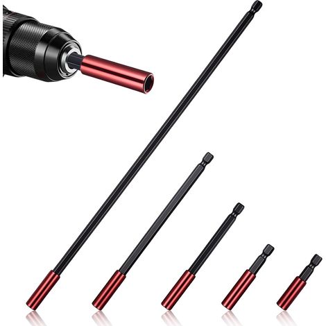 5 Pcs Porte Embout Visseuse Aimanté Extra-forts Longs, 50/60/100/150/300 mm Porte Embout Magnetique pour Visseuses 1/4", Rallonges Magnétiques, Porte-embouts Longs Magnétiques