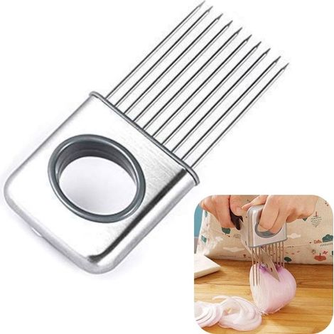 pièce-Coupe-oignons en acier inoxydable-Avec 10 dents régulières-Facile à tenir les légumes-Outil de cuisine (argent) -13x7cm (1/5)
