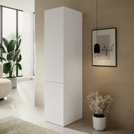 Treville 1-türiger Mehrzweck-Kleiderschrank, Multifunktionselement mit 4 Innenregalen, gerippte Oberfläche, 45x56 H199 cm, weiß (1/4)