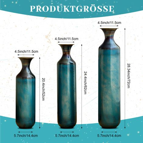 Vaso in metallo blu-verde patinato, 3 misure, non impermeabile OKMYHOME (1/5)