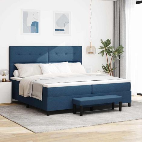 Boxspringbett mit Kopfteil Blau 200 x 200 cm Stoff (1/5)