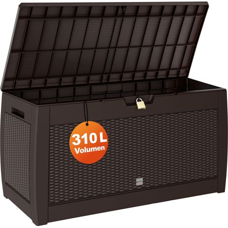 CASARIA® Gartenbox UV-beständig 310L Haltegriffe Rollen Terrasse Balkon Wohnzimmer Wintergarten Truhe Gartenbox Kissenbox 119x48cm Rattan oder Flecht-Optik Farbauswahl Flechtoptik - braun