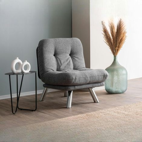 Fauteuil convertible banquette gris chiné pieds chromés CUSCO (1/5)