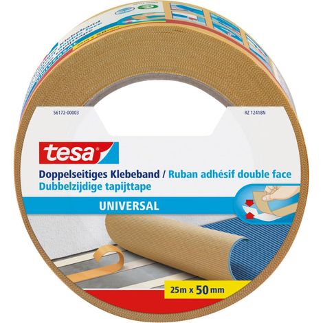 Universal Rouleau de Ruban Adhésif Double Face pour Surfaces Lisses – Utilisation Polyvalente – Fixation de Moquette et Tapis, Emballage, Décoration – Marron – 25 mm x 50 mm (1/5)