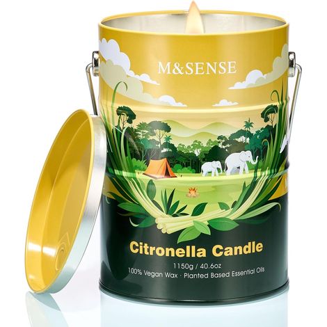 Bougie Citronnelle-eucalyptus, 1150g 220h Combustion Grosse Bougie Parfumée Citronnelle, Bougie en Cire de Soja 100% Naturelle pour Jardin, Piscine, Camping, Terrasse, Pique-Nique (1/5)