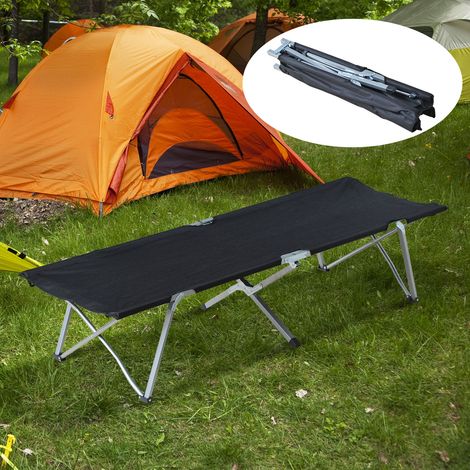 Cama de Acampada Plegable de Tela Oxford 600D con Marco Metálico Carga 136 kg para Playa Senderismo 193x64x40 cm Negro (1/5)