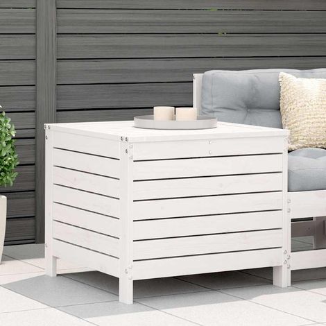 Repose-pied de Jardin en Bois de Pin Massif Blanc Pouf d'Extérieur avec Rangement 62x63,5x53,5 cm - PANGIVO (1/5)