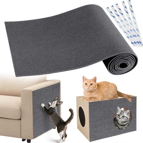 Tapis Griffoir pour Chat Adhésif Épais 40 × 200 cm, Griffoir Chat Canapé à Découper, Protection Canapé Chat et Meubles Anti-Rayures, Mur et Sol, Bandes Adhésives Incluses, Gris (1/5)