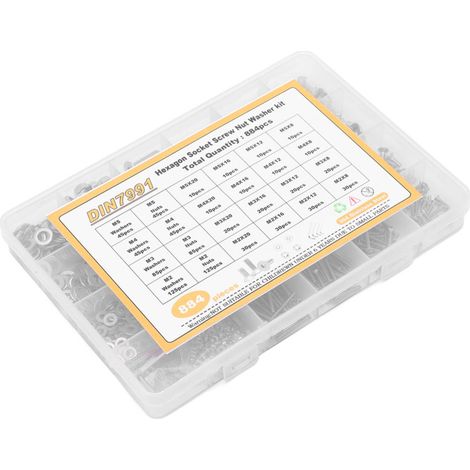 Assortiment de vis à tête fraisée hexagonale creuse M2, M3, M4 et M5 en acier inoxydable 304 avec écrous et rondelles. (1/5)