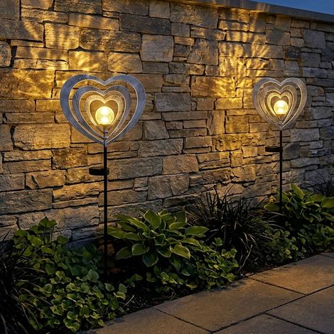 2x LED Solarleuchte Gartenlampe Glas Herz Wegeleuchte Metall silbergrau H 82 cm (1/5)