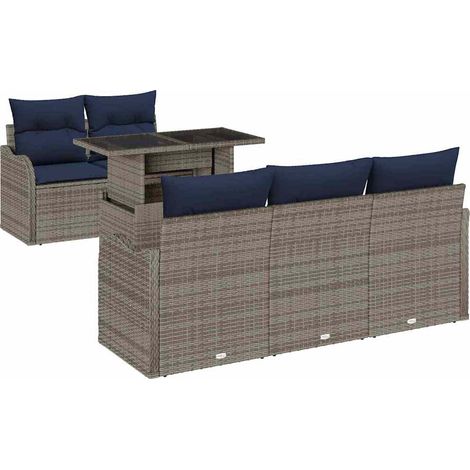 Conjunto de sofá de jardín 6 uds. Gris y marino ratán sintético vidaXL (1/5)