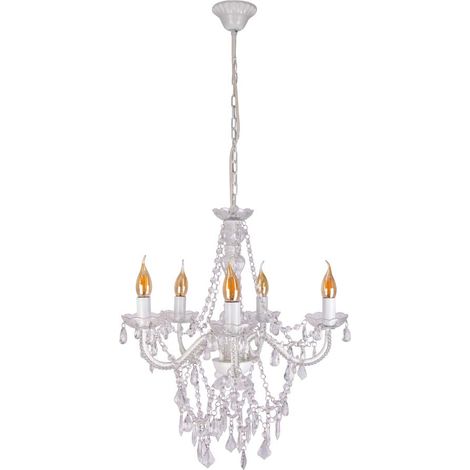 Pendellampe Kronleuchter Hängeleuchte weiß Kristalle Wohnzimmerlampe H 85 cm