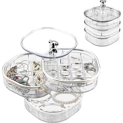 Boîte à Bijoux 3 Niveaux de Rangement Bijoux Femme Transparente, 360° Organiseur de Bijoux de Voyage pour s pour Boucles D'oreilles Bagues (1/5)