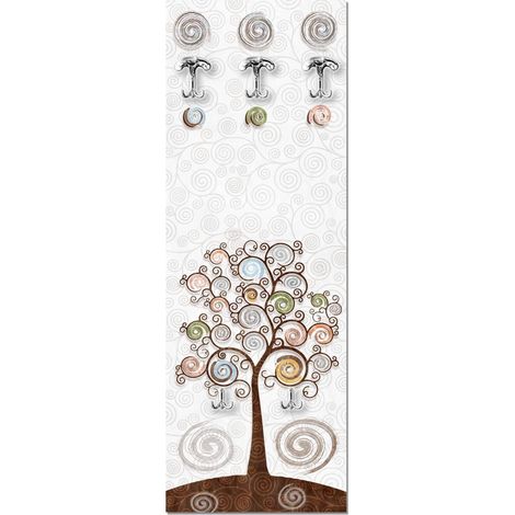 Lupia - Appendiabiti da Parete TREE WHITE Albero della Vita, Design Salvaspazio 5 Ganci, Pannello Stampato in Legno Adatto a Ogni Ambiente, Attaccapanni da muro moderno, decorato 46x125 cm, ingresso (1/4)