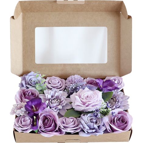 【Taro Lila Lange Boxblume】Künstliche Blumen in einer Box für Partys, Feiertage, Geschenke, Blumenboxen mit Stielen, DIY-Brautsträuße (1/3)