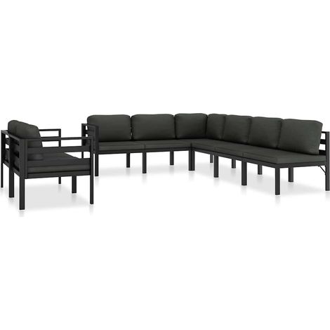 vidaXL Set muebles de jardín 8 pzas y cojines aluminio gris antracita (1/5)