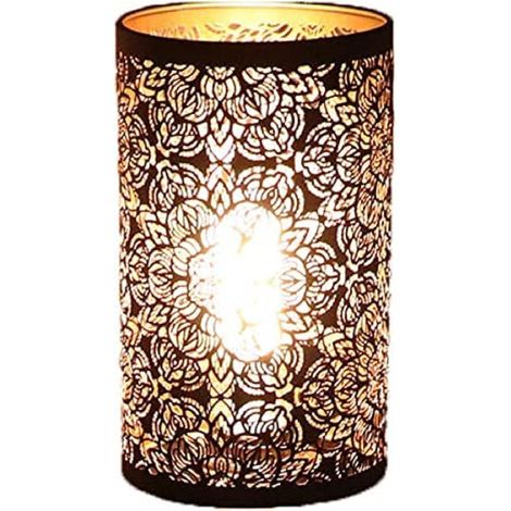 Abat-Jour en Métal, Abat-Jour Sculpture Creuse en Métal Motif Circulaire Cylindrique E27 E26 Abat-Jour de Lampe de Table de Chevet Décoratif Détachable (1/5)