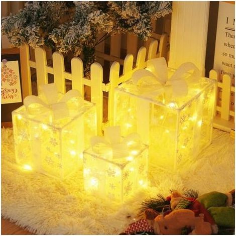 Coffrets cadeaux de Noël illuminés, lot de 3, décoration de Noël pour l'extérieur et l'intérieur, boîte cadeau éclairée par LED, décoration de Noël pour sapin de Noël C (1/5)