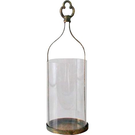 Bouteille lanterne verre doré 13x13x38cm
