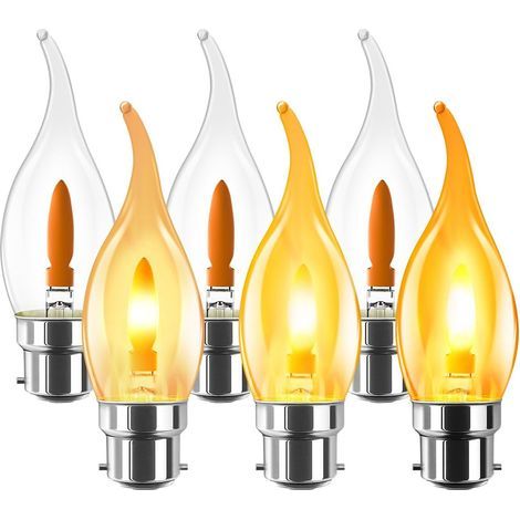 B22 LED-Filamentlampe, 1 W warmweiß, B22-Lampe, simuliert flackernde Flammen, Ambientebeleuchtung, Flammenmodellierung, 1800 K Dämmerungslicht, nicht dimmbar, 6er-Pack (1/5)