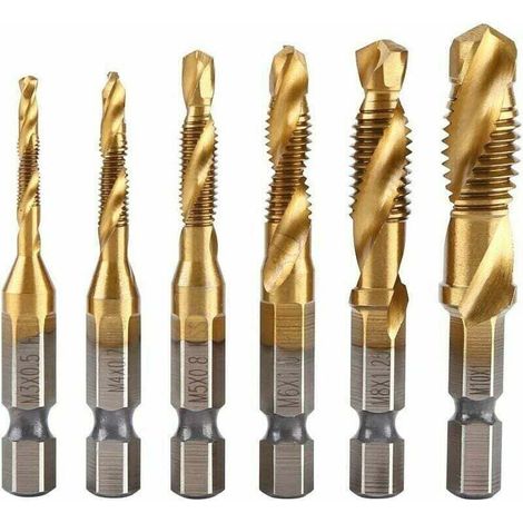 UlisemForets à tarauder HSS métriques à filetage métrique M3-M10 titane 1/4quottige hexagonale 6pcs (1/4)
