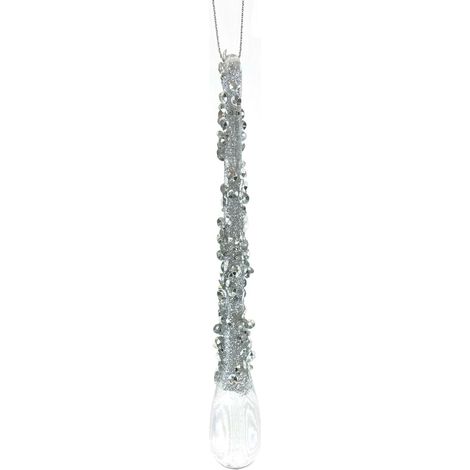 Decoris® Weihnachtsanhänger Tropfen Klar transparent Glitter 16 cm - Kunststoff