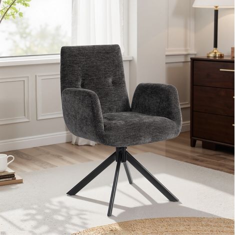 Sillón giratorio 60x61x88 cm negro de poliéster con capitoné y patas de acero (1/4)