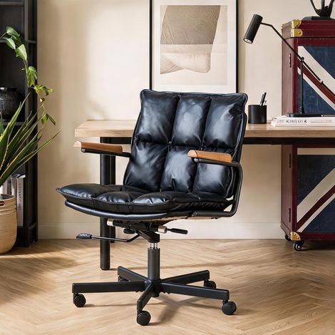 Chaise de bureau coloris noir en cuir métal 65 x 46 x 72 cm (1/5)