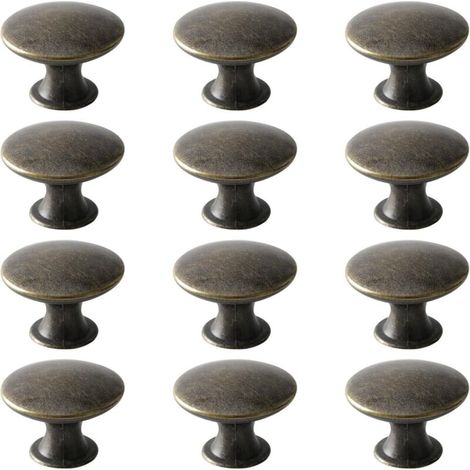 Retro round drawer door handles, suitable for drawers, cabinets and cupboards (12 pieces, bronze) (1/5)