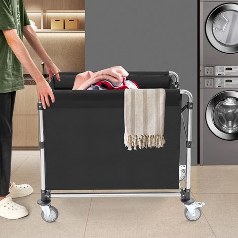 Chariot à linge pliable à roulettes, capacité 200 kg, Panier à linge commercial avec cadre pliable en acier inoxydable et tissu Oxford, Pour appartements, maisons, hôpitaux, hôtels, 875278 cm, noir (1/5)
