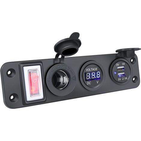 Doppelte Schnelllade-USB-Buchse, Zigarettenanzünderbuchse, Stromausgang mit LED-Voltmeter und Ein-/Ausschalter für 12-24V-Geräte (Auto, LKW, Boot). (1/5)