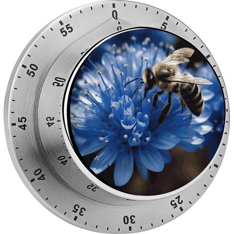 Minuteur abeille à fleurs bleues, magnétique raffiné en acier (1/5)