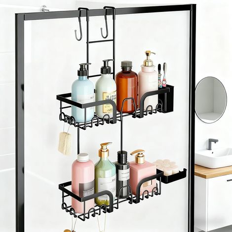 Etagere Douche à Suspendre, Noire à Suspendre pour Porte de Douche en verre (1/5)