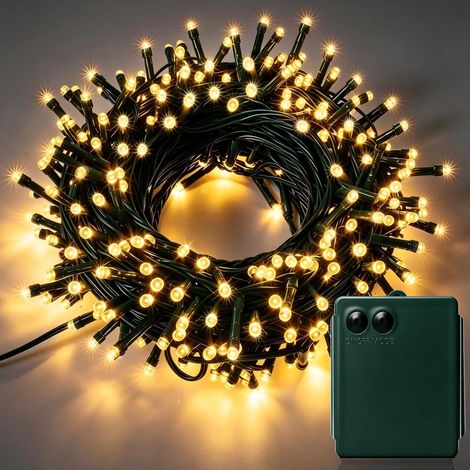 Guirlande lumineuse LED à piles - 8 modes et minuterie - Éclairage décoratif - Câble vert (blanc chaud, 500 LED) (1/5)