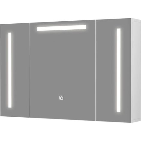 Meuble-lavabo de salle de bain avec miroir, meuble-lavabo à trois portes avec miroir, 90x16x60 cm, blanc (1/5)
