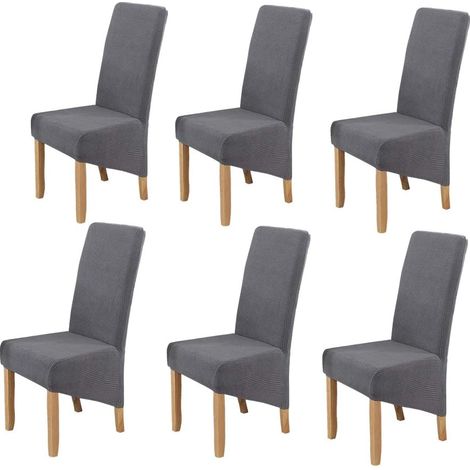 Set of 6 stretchable, removable and washable dining chair covers - For banquets, kitchens, wedding parties, dining rooms (corn grey) (1/5)