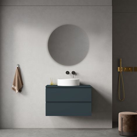 Mobile bagno sospeso 80 cm Blu Mare per Lavabo d'appoggio Specchio Tondo - Fiji Paint Top (1/4)