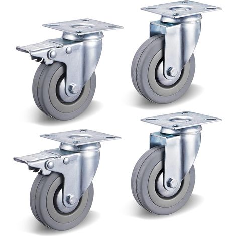 Lot 4 roulettes pivotantes meuble 75 mm frein caoutchouc 100 kg (1/5)