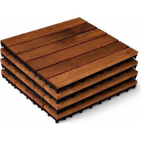 Dalles de terrasse en acacia 30x30 cm – Dalles clipsables – Lot de 4 – 0,36 m² (1/5)