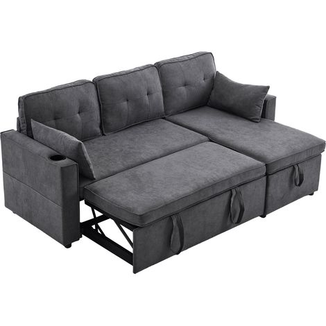Canapé-lit avec fonction couchage, canapé d’angle en L, design moderne, meuble rembourré, canapé, fauteuil de salon avec rangement, porte-gobelet, canapé-lit pour salon, réversible gauche/droite (1/5)