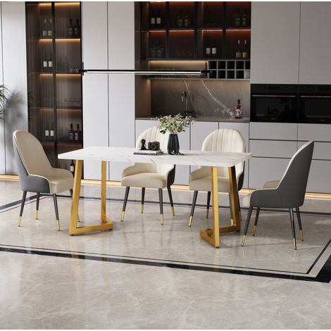 Tavolo da pranzo 117/68/75 cm effetto marmo bianco e oro con gambe in metallo (1/5)