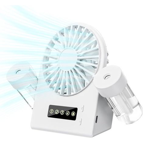 Handventilator mit Wassernebelfunktion,USB-Anschluss,4 Geschwindigkeitsstufen,USB-aufladbar,geeignet für Schreibtisch,Camping und Outdoor,weiß (1/5)