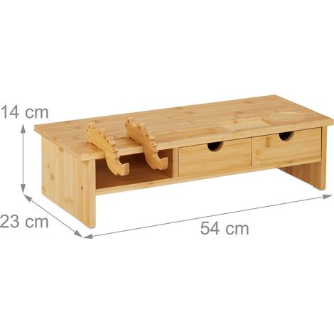 Supporto per monitor ergonomico da scrivania con portaoggetti 75 x 25 x 10 cm in bambù naturale 130012106
