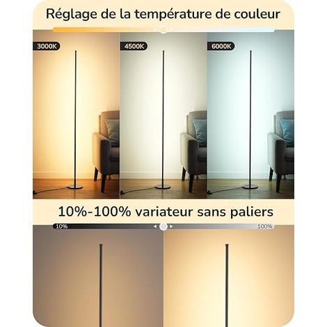 LED Floor Lamp with 3 Colour Temperatures and Height Adjustable 152 cm Modern Corner Lamp for Living Room Bedroom Office Black (1/5)