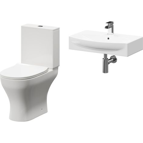 Wholesale Domestic Cambra 600mm Wall Hung Basin and Toilet Suite including Round Polished Chrome Bottle Trap and Open Back Toilet (1/5)