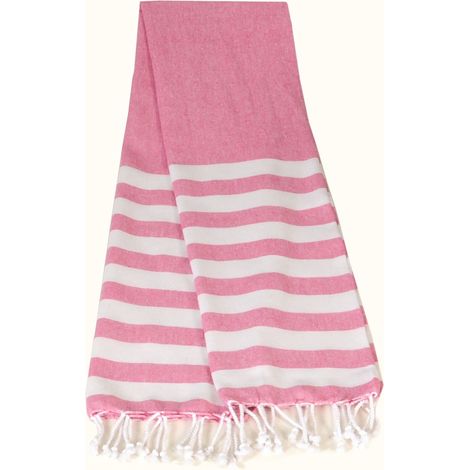 Atout Ciel Telo mare Fouta a righe con frange, 90 x 180 cm, rosa